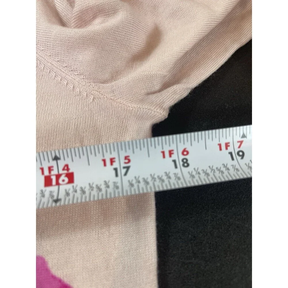 Talbots 100% Merino Wool Pink Floral Sweater PS Lightweight Knit
